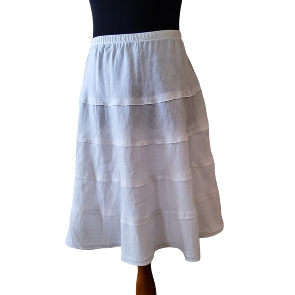 Soft Surroundings Linen A-Line Pull On Tiered Skirt Size PXS White New - Picture 1 of 7